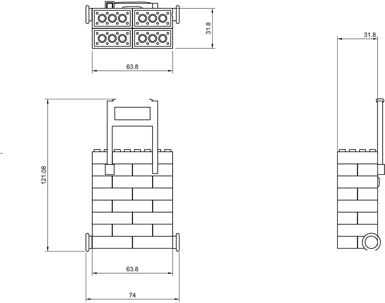 Dimensioned orthographic drawings of the case and its parts